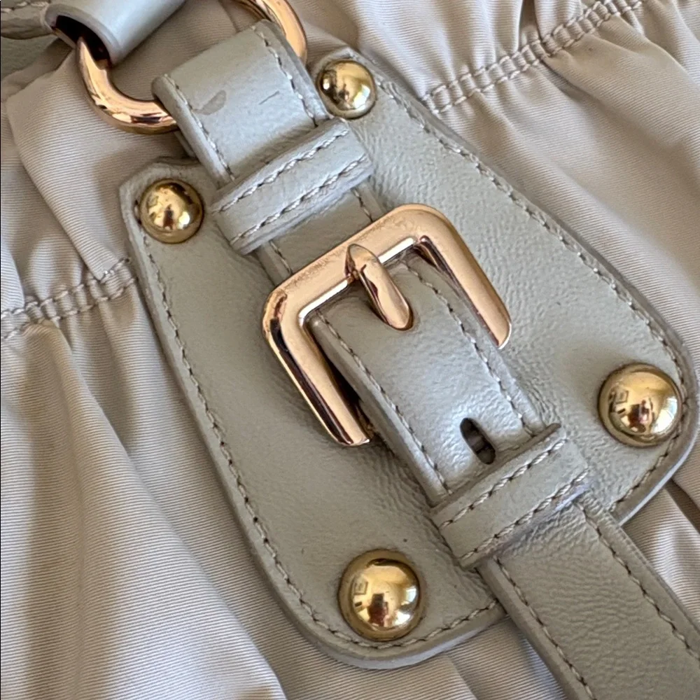 Prada Nylon Ruche Logo Plaque with Gold Hardware/ Beige - Picture 8 of 10